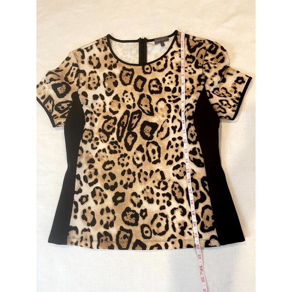 Vince Camuto Women's Blouse Top Cap Sleeves Leopard Print Black Cream Size Small - Picture 3 of 7